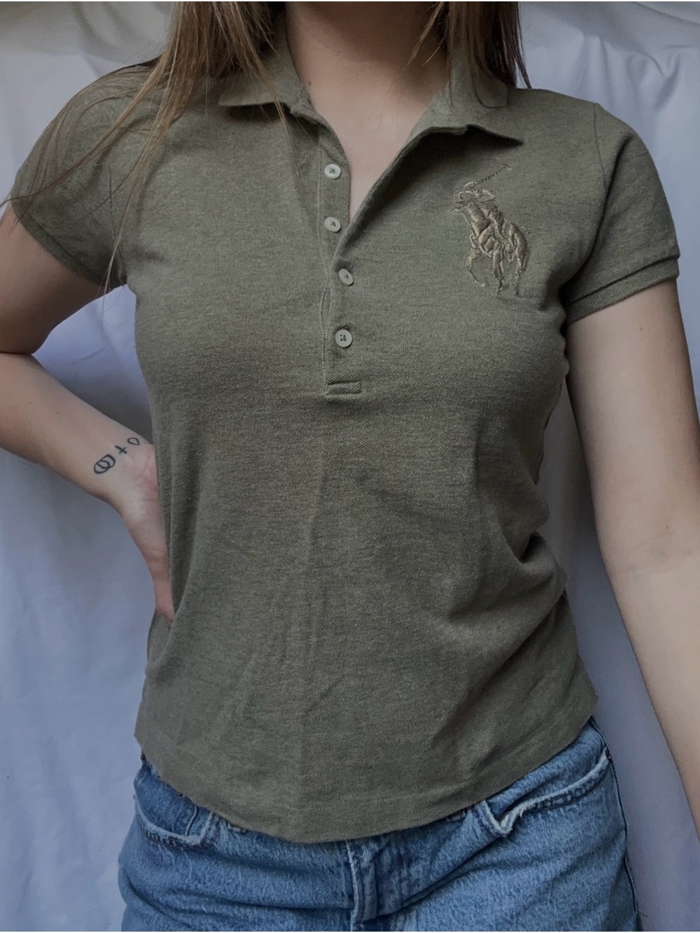 Ralph Lauren Green Short-Sleeve Polo Button-Down Top
